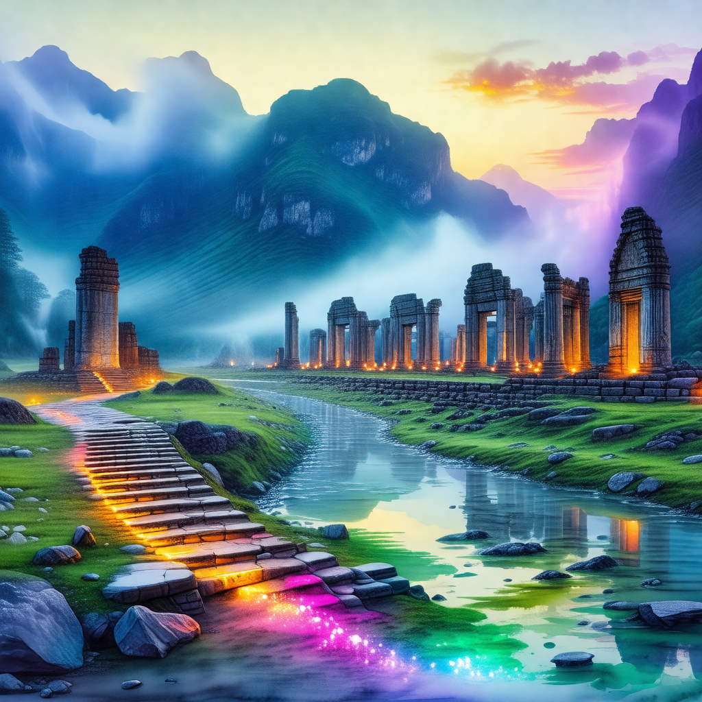 Beautiful landscape with a river flowing through a valley