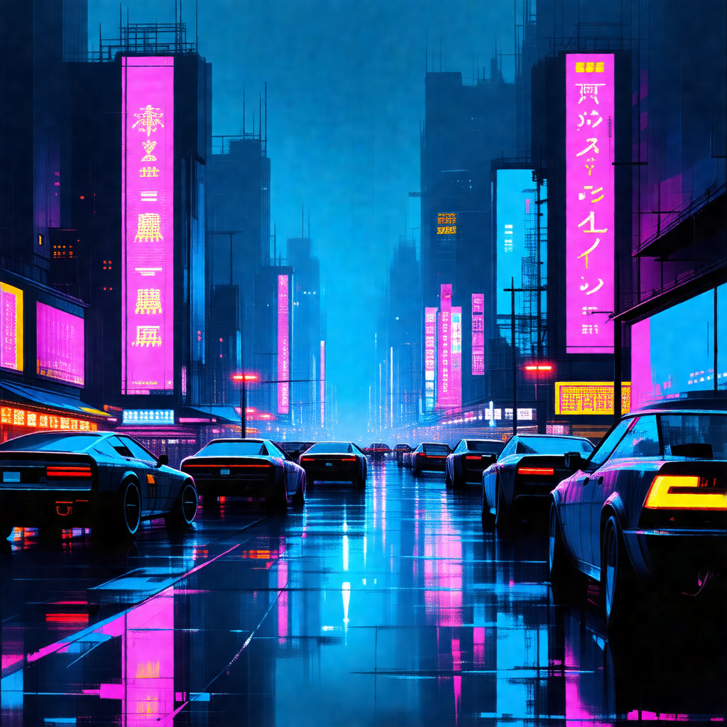 Busy city street at night, filled with traffic