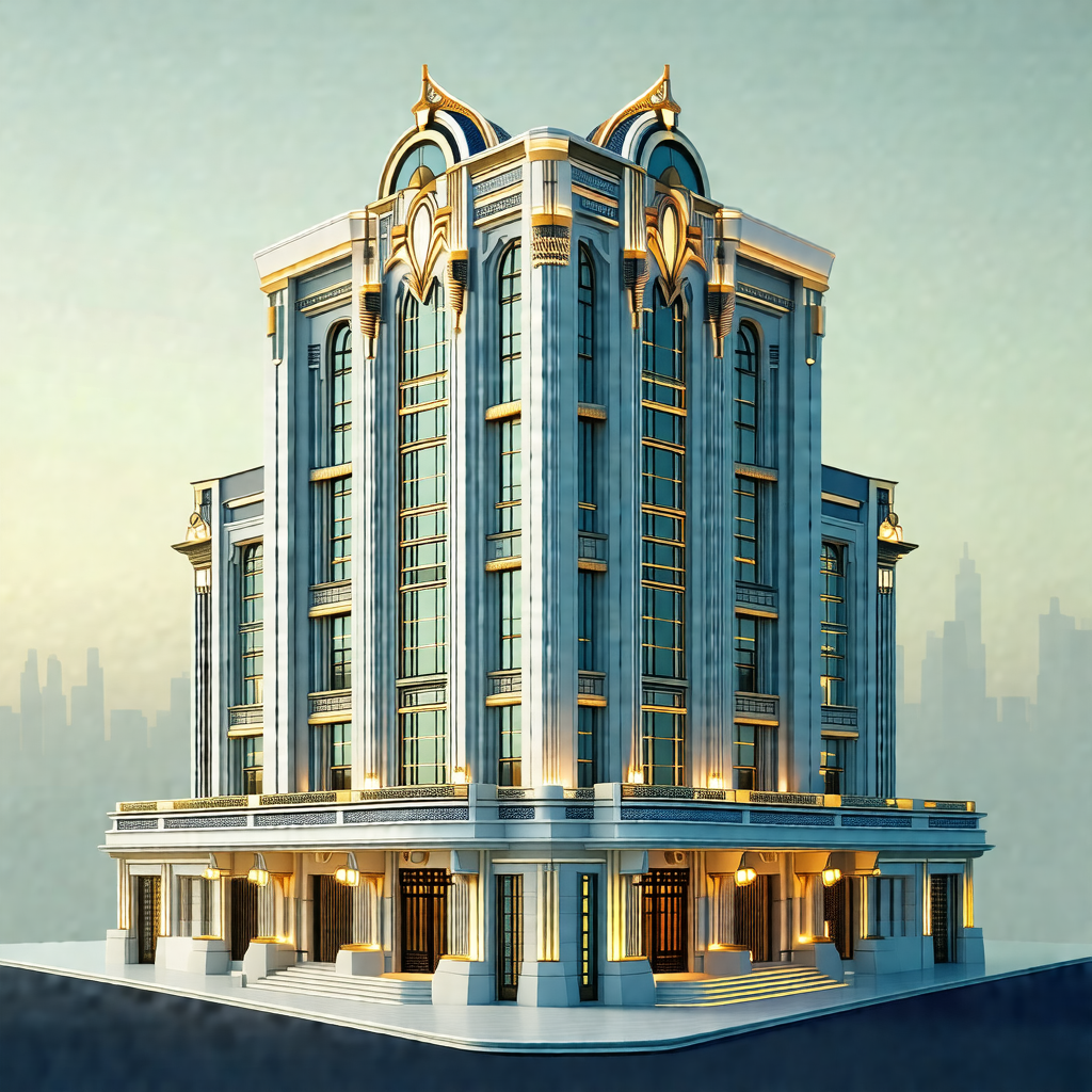 Large, ornate building with a gold and white color scheme