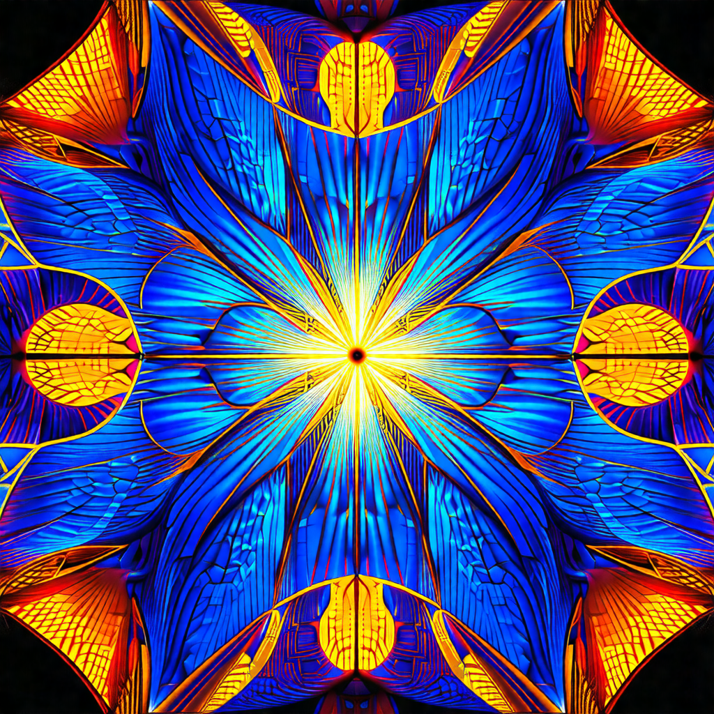 Colorful and intricate design, featuring a blue and yello...