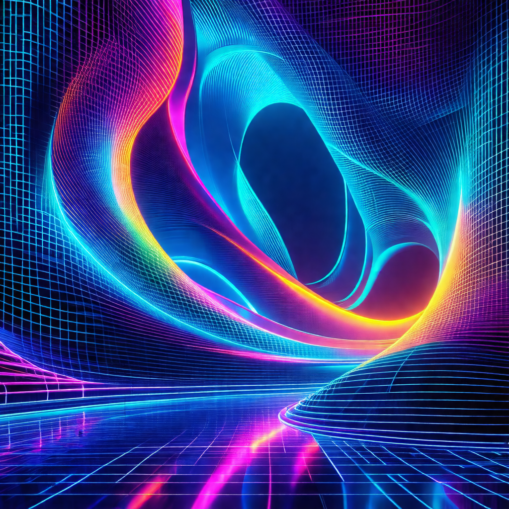 Colorful, abstract artwork featuring a tunnel-like struct...
