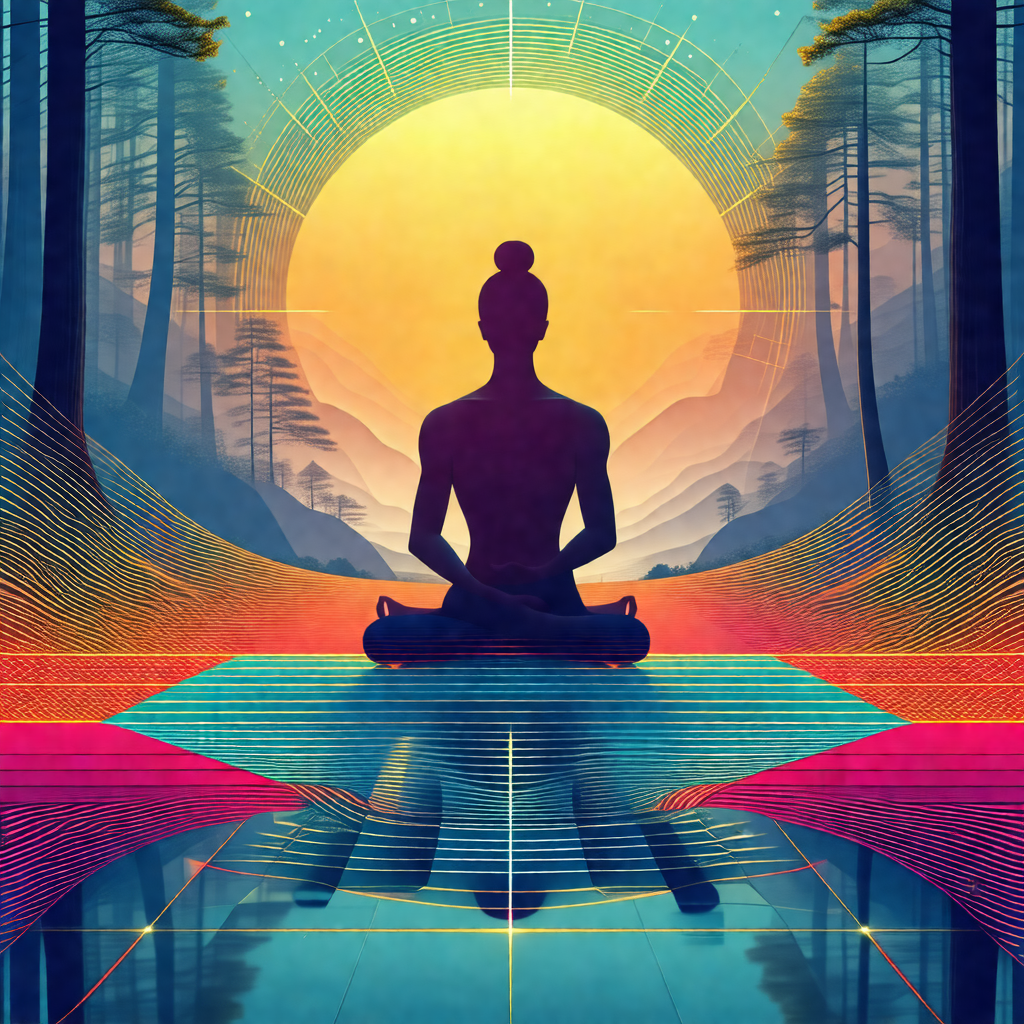 Woman sitting in a lotus position, meditating in a serene...