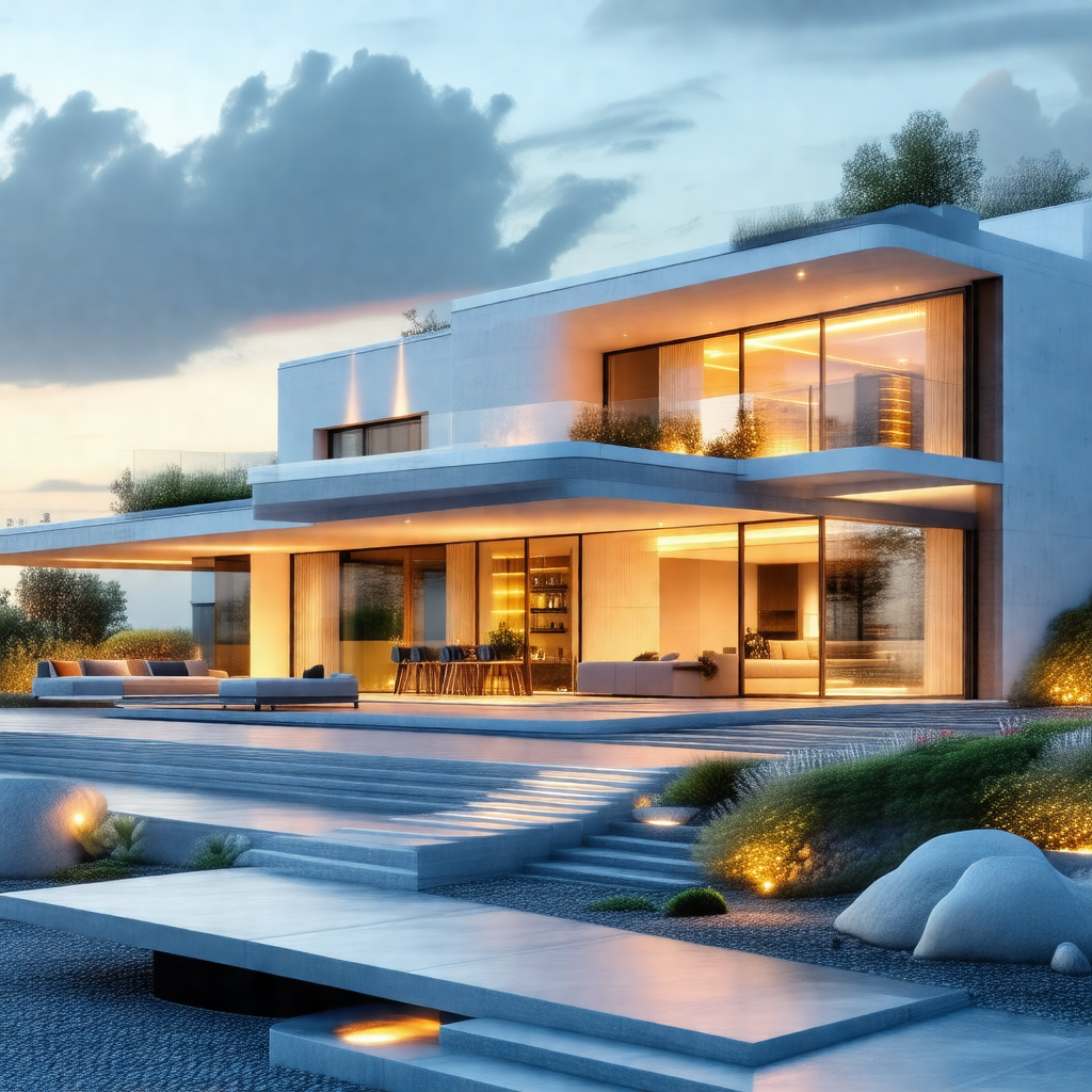 Large, modern-looking house with a white exterior