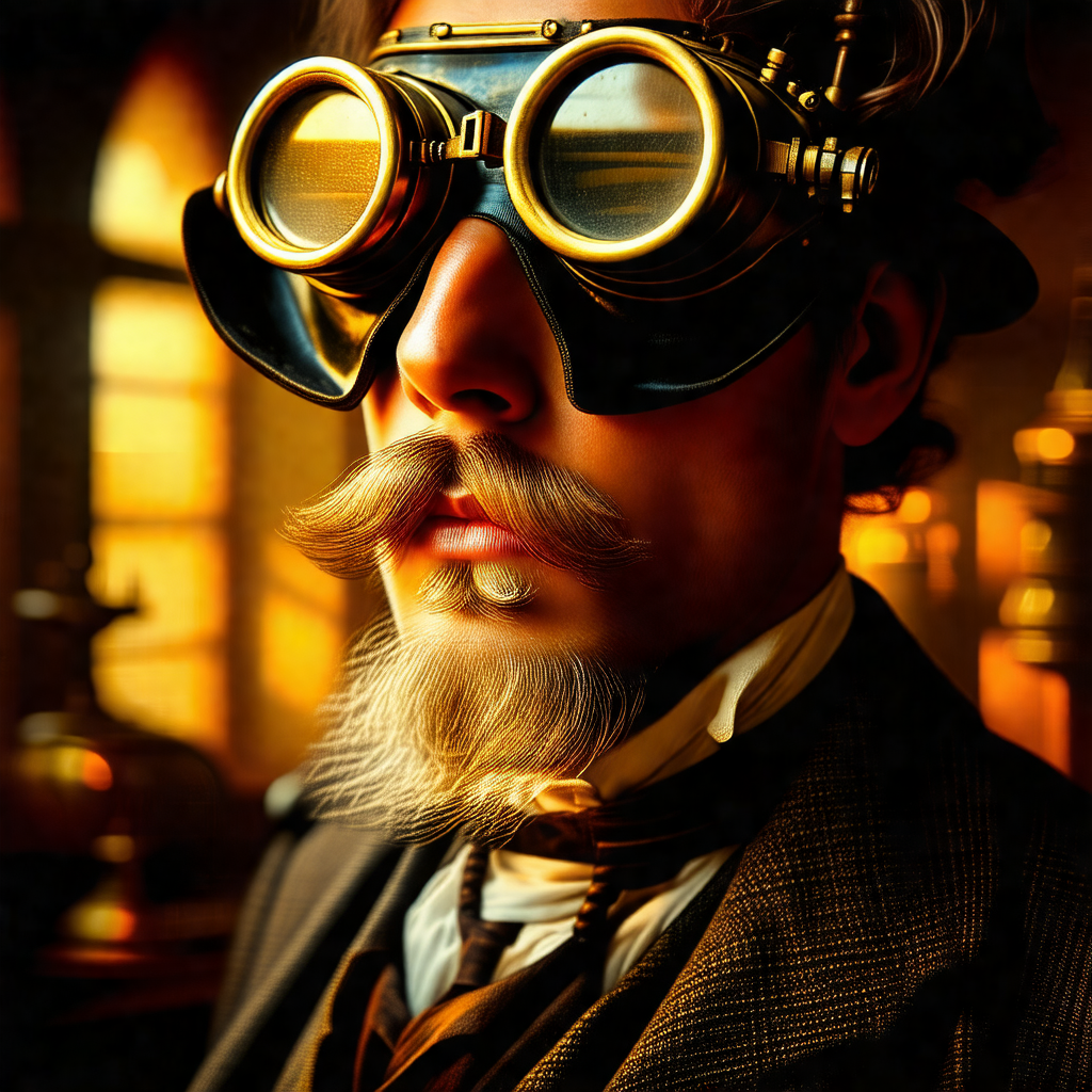Man wearing a suit and a pair of goggles