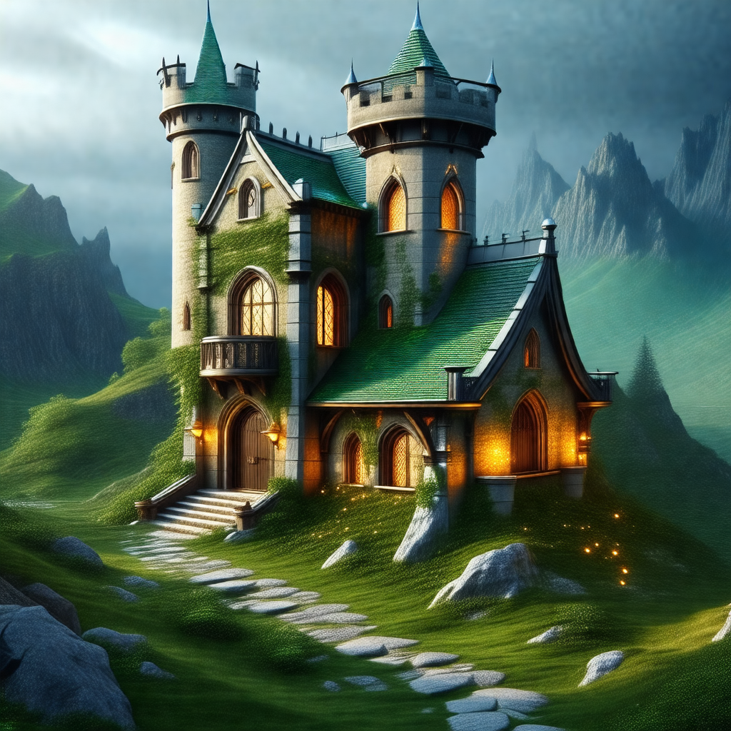 Digital painting of a large, old, and ornate castle