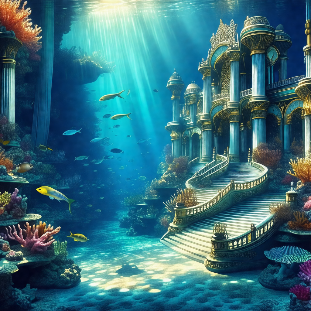 Beautiful underwater palace, complete with a staircase an...