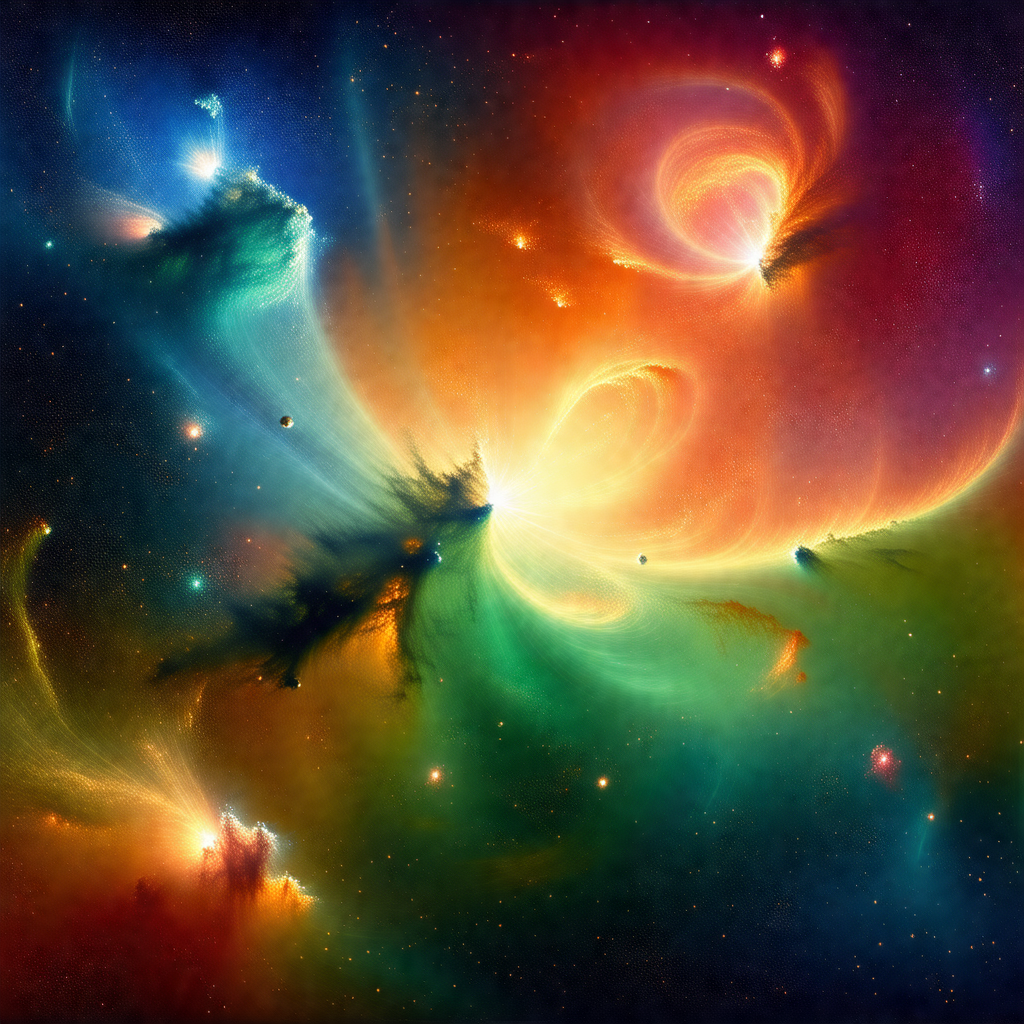 Vibrant and colorful space scene, featuring a variety of ...