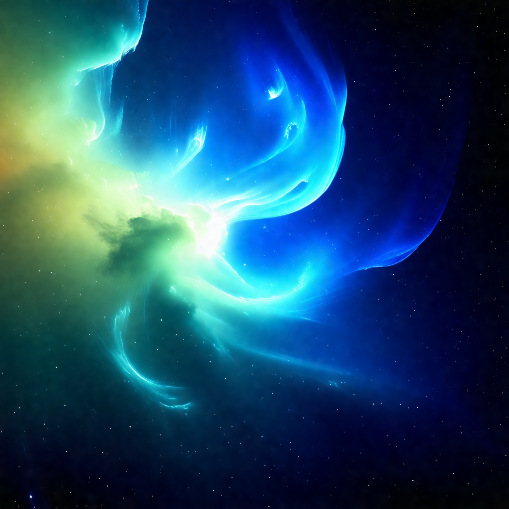 Beautiful blue nebula with a greenish hue, surrounded by ...