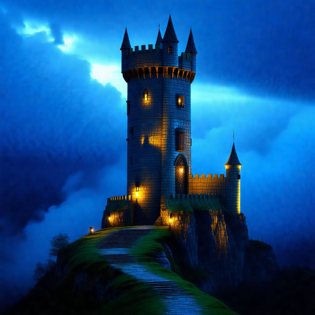 Large, old castle with a tall tower