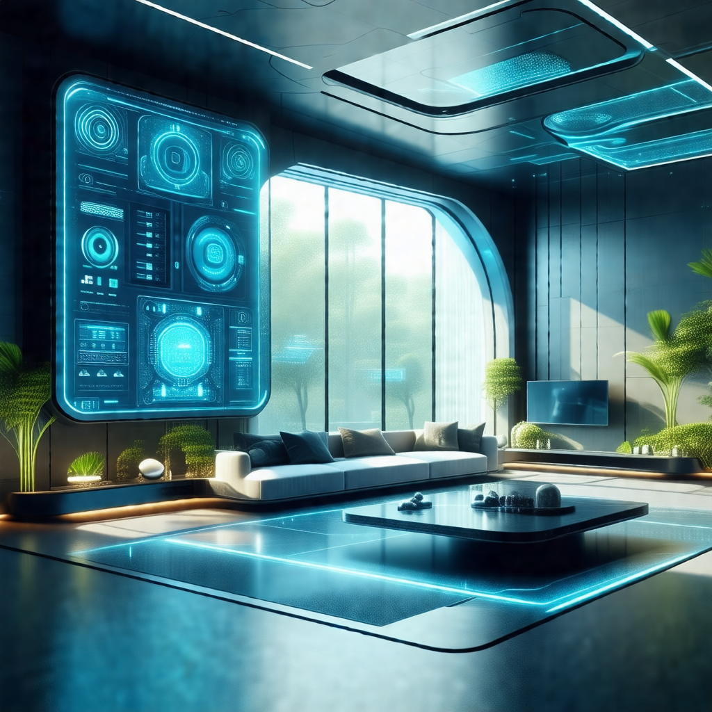 Futuristic living room with a large window that allows na...