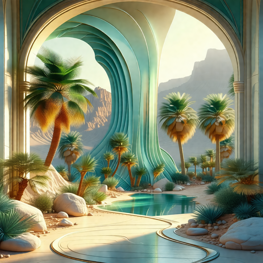 Painting of a tropical landscape with a waterfall and a r...