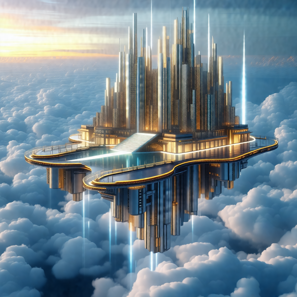 Futuristic city with a large, tall building that resemble...