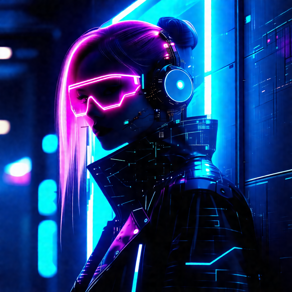 Woman wearing a black jacket and pink hair, standing in f...