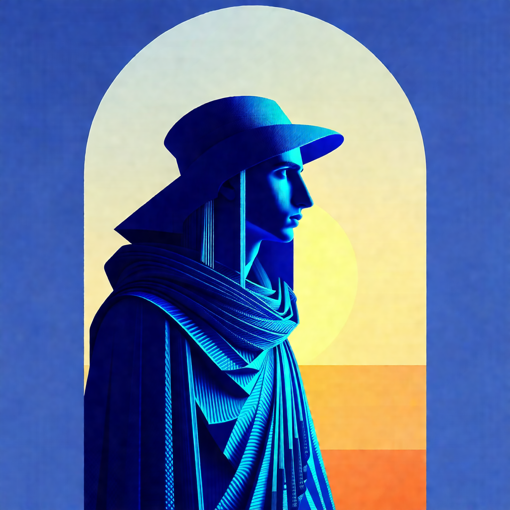 Person wearing a blue hat and a blue coat, standing in fr...