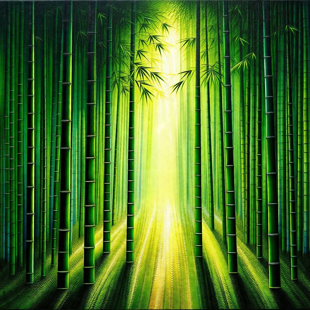 Lush green forest with a pathway leading through the trees