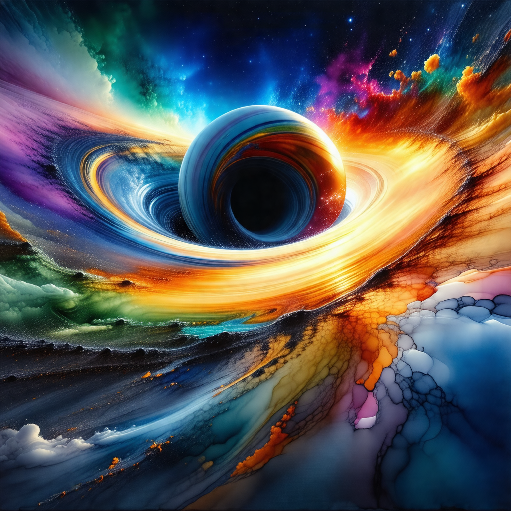 Colorful and vibrant painting of a black hole