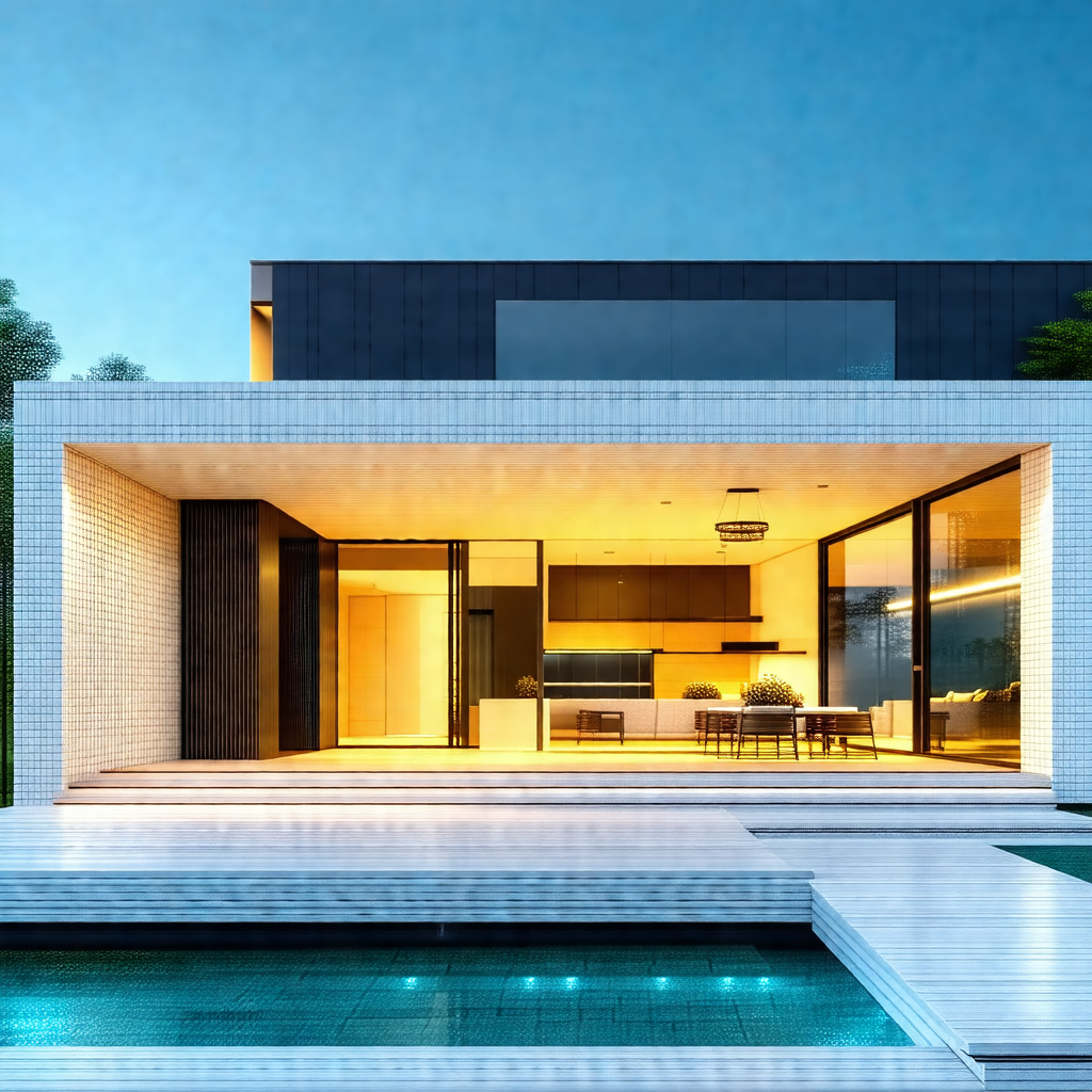 Large, modern house with a large pool in the backyard