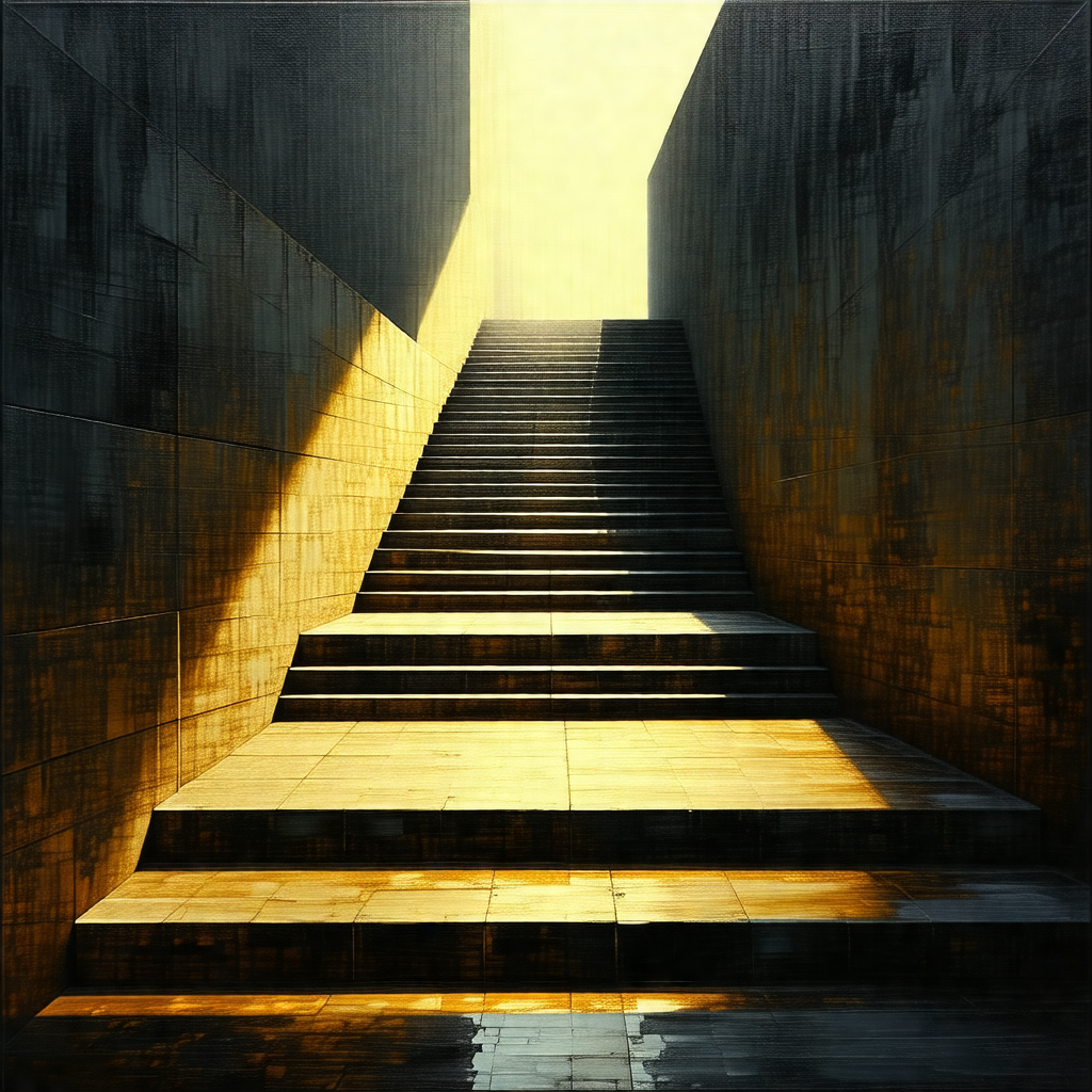 Long, narrow hallway with a set of stairs leading upwards