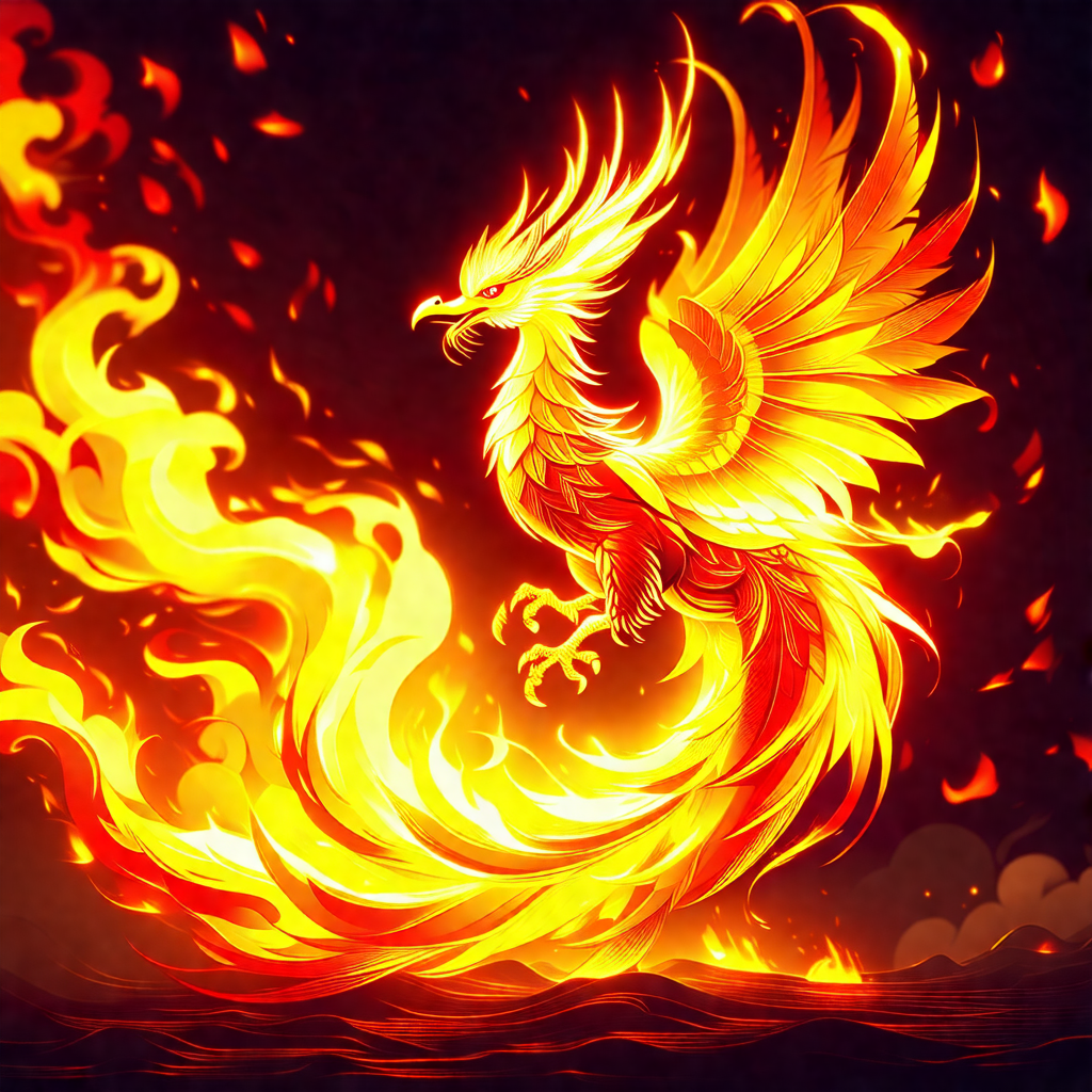 Large, colorful dragon with a long tail and a fiery mane