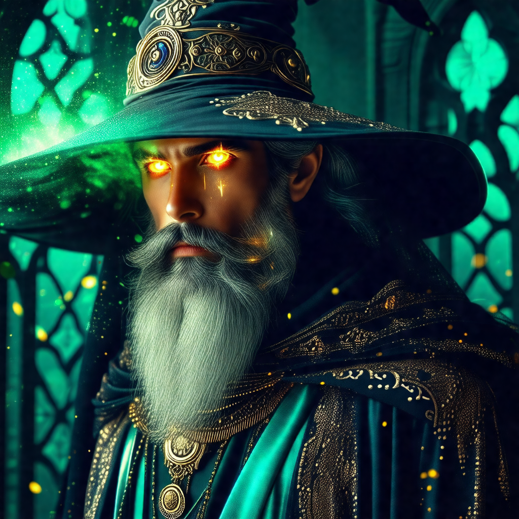 Man with a long beard and a green hat, standing in front ...