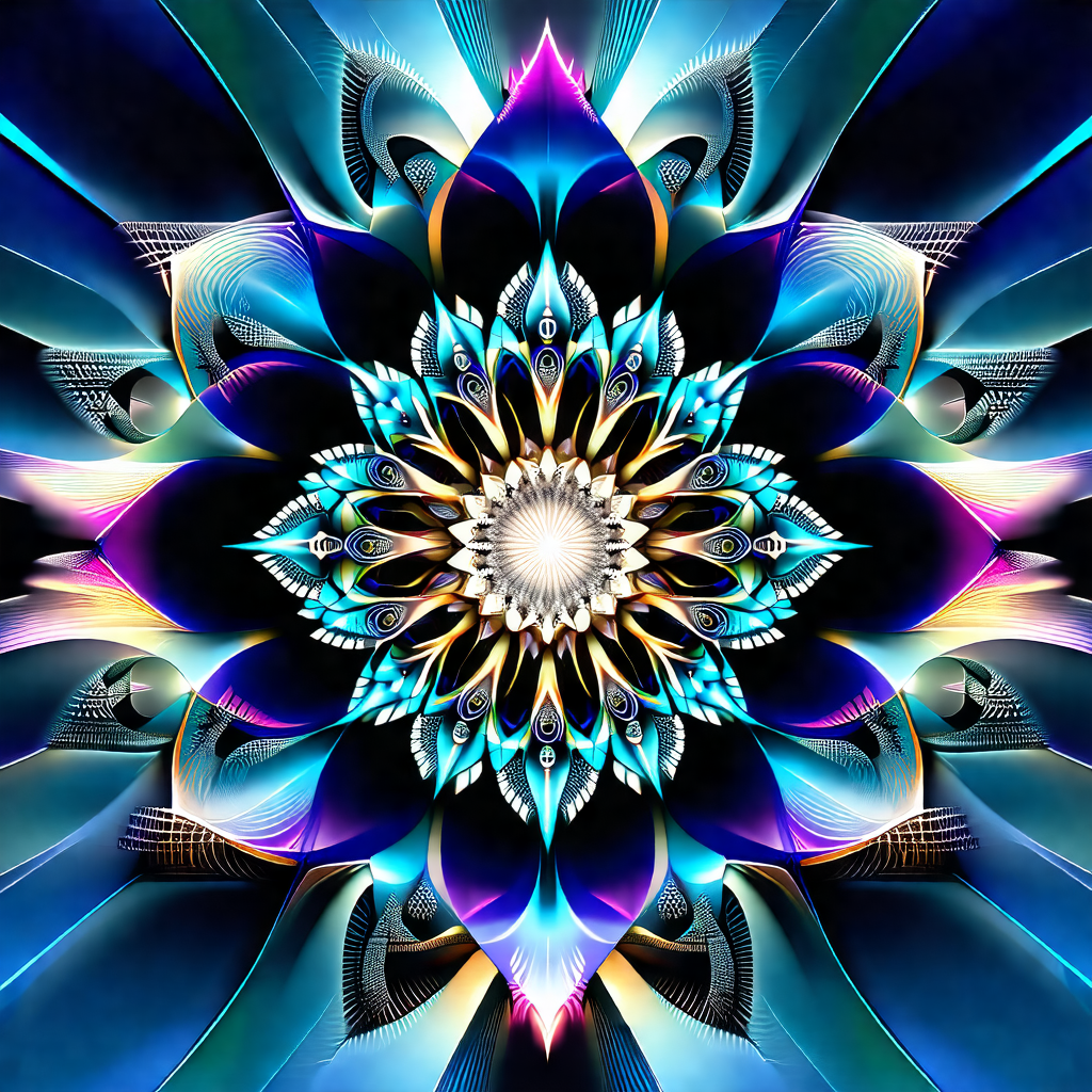 Colorful and intricate design featuring a large blue flow...