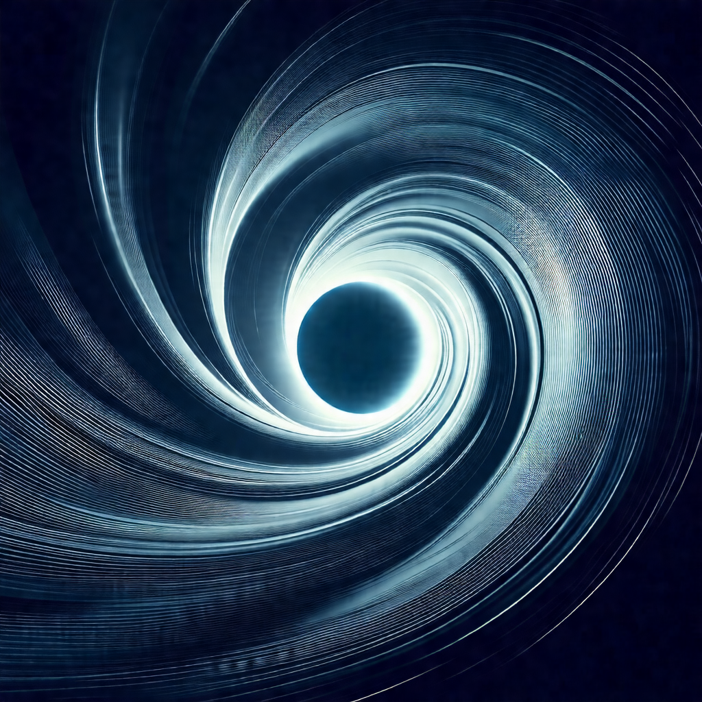 Black and white photograph of a spiral, possibly a tunnel...