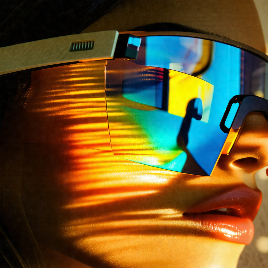 Woman wearing sunglasses, with her face and lips prominen...