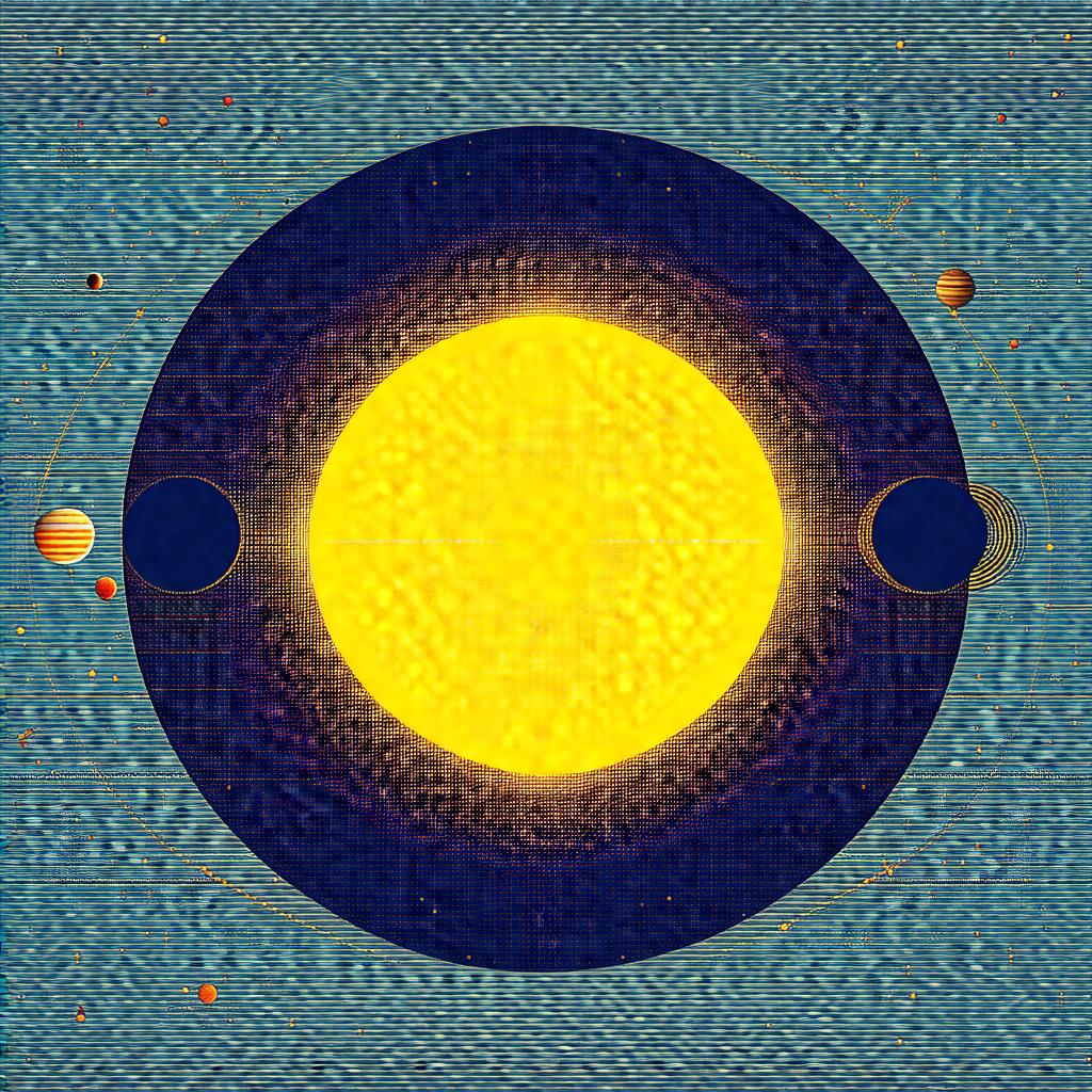 Blue and yellow sun with a yellow circle in the middle