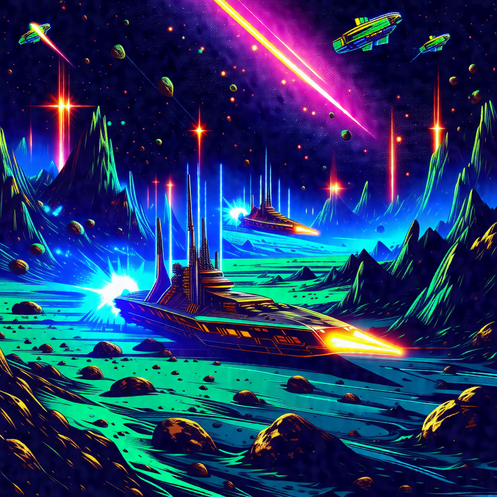 Colorful and detailed illustration of a futuristic space ...