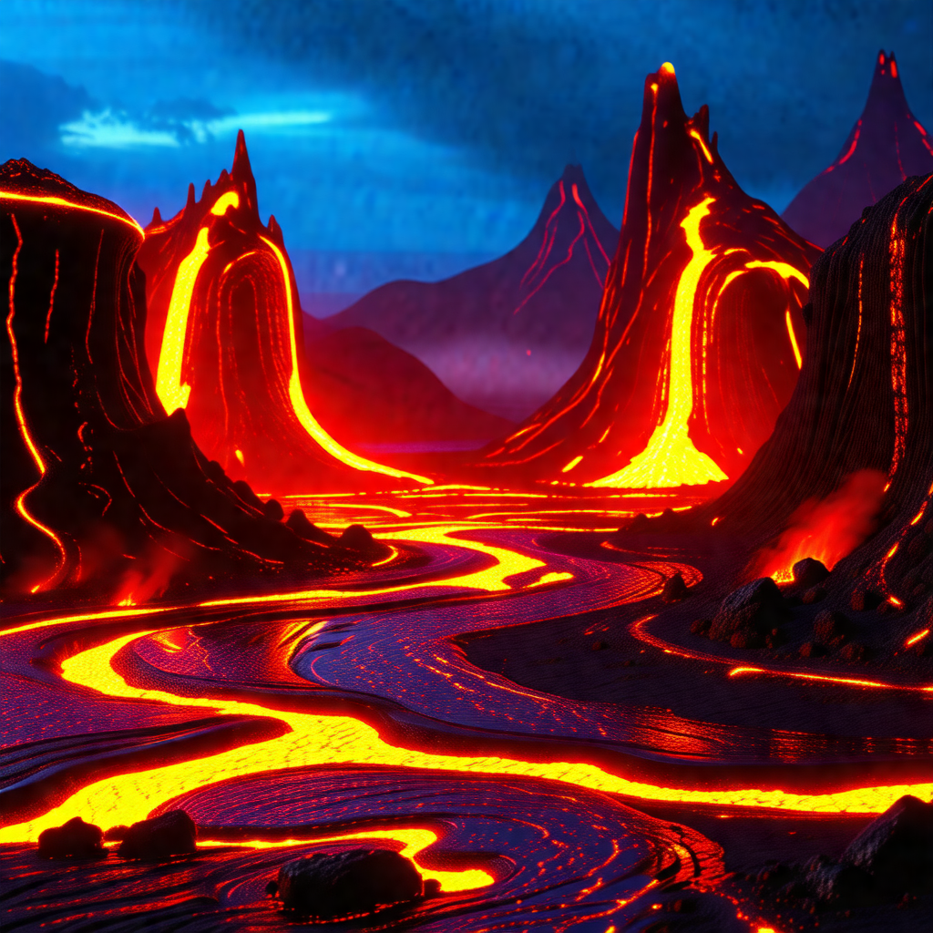 Red, flowing river with a few mountains in the background