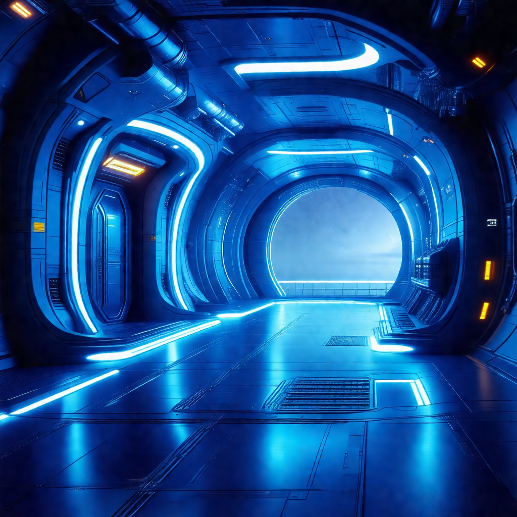 Futuristic scene with a blue and white color scheme