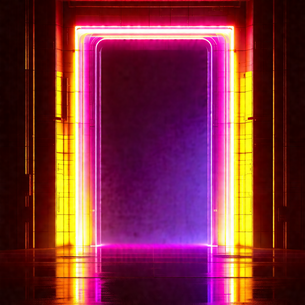 Large, open door with a purple glow surrounding it