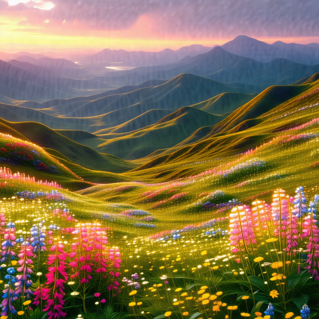 Beautiful, colorful landscape with a lush green hillside ...
