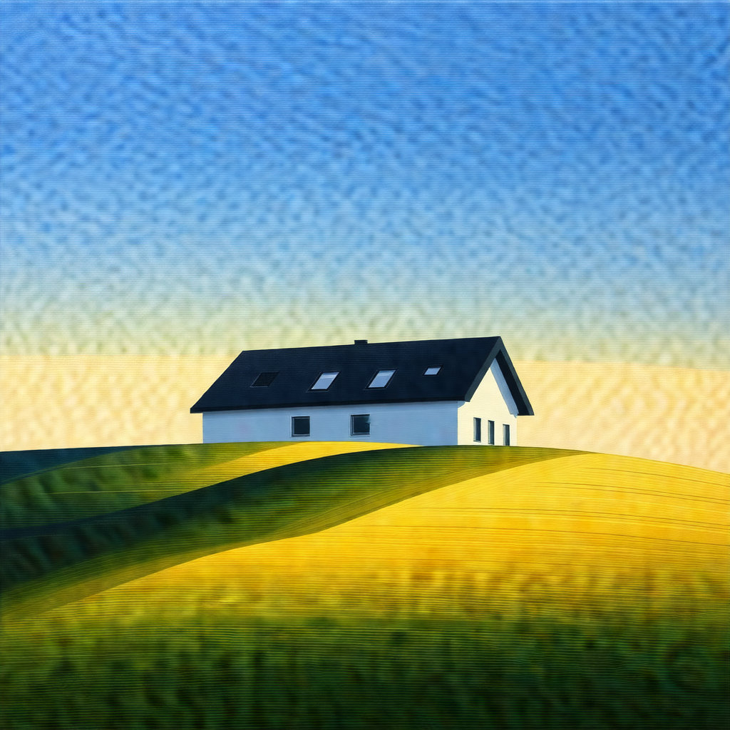 Large white house situated on a hill, overlooking a valley