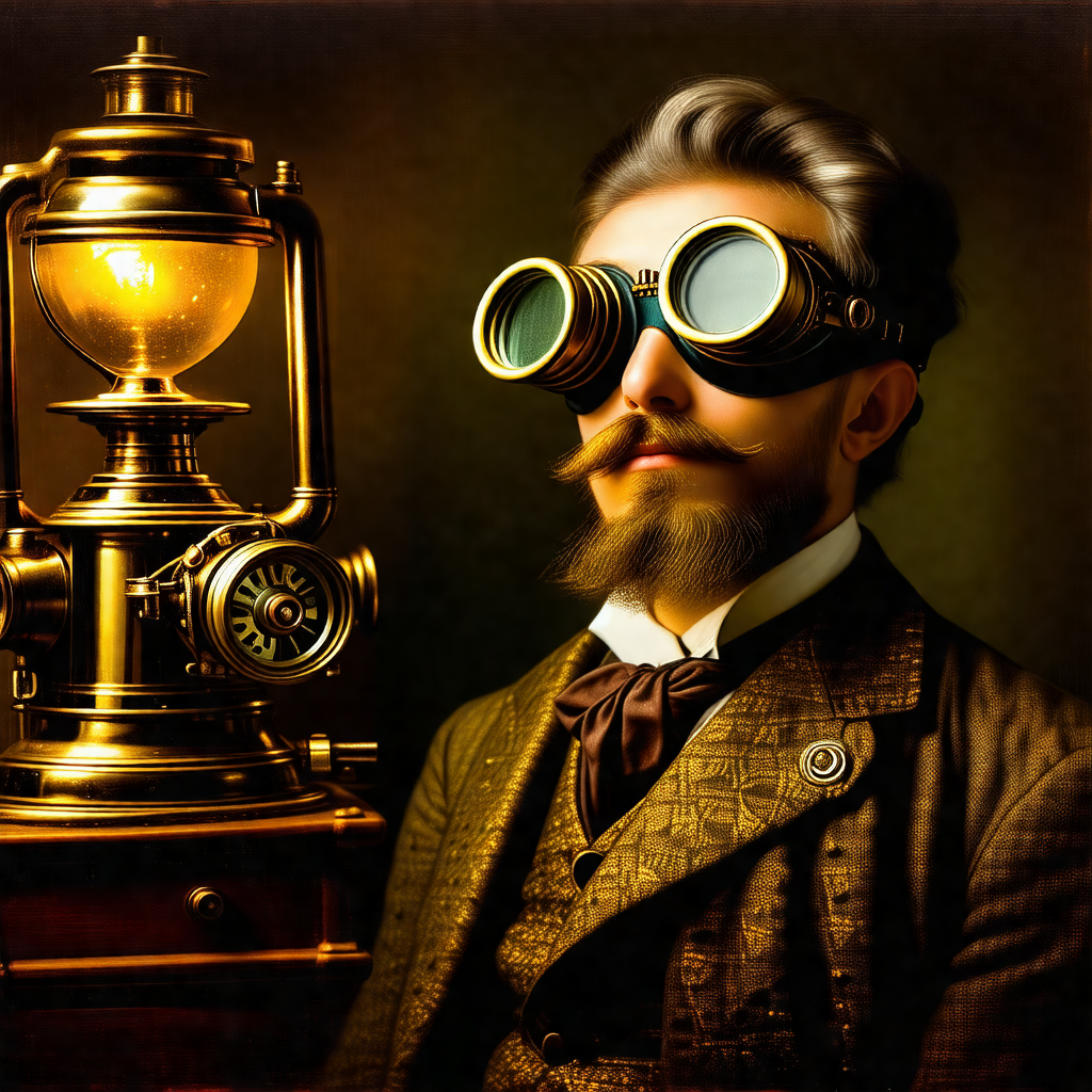 Man wearing a suit and tie, with a pair of goggles on his...