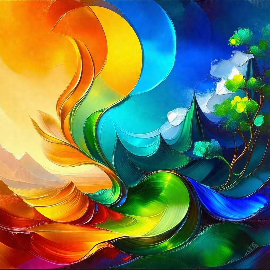 Painting of a tree with a vibrant and colorful background
