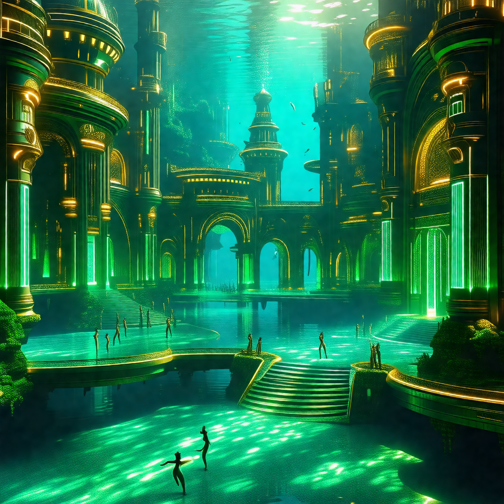 There is a group of people swimming in a large, blue pool