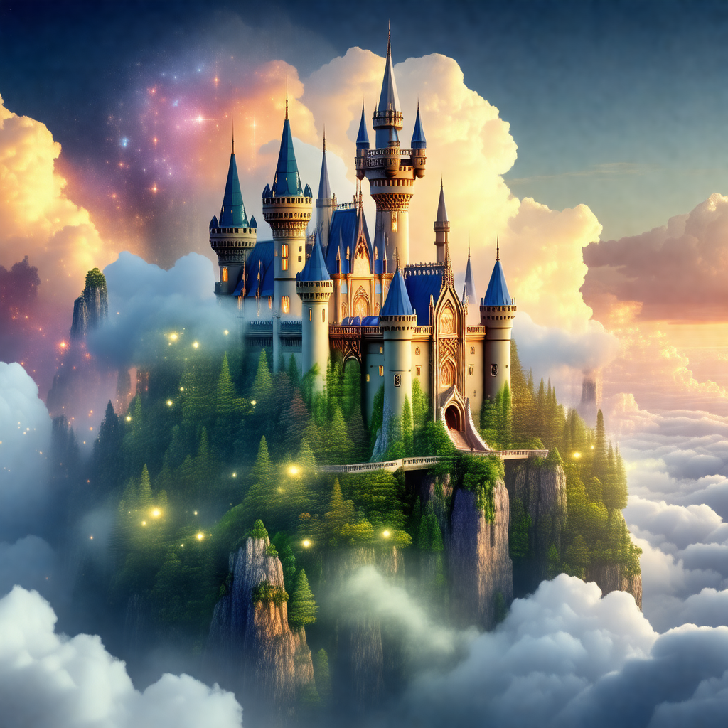 Digital painting of a fantasy castle, which appears to be...