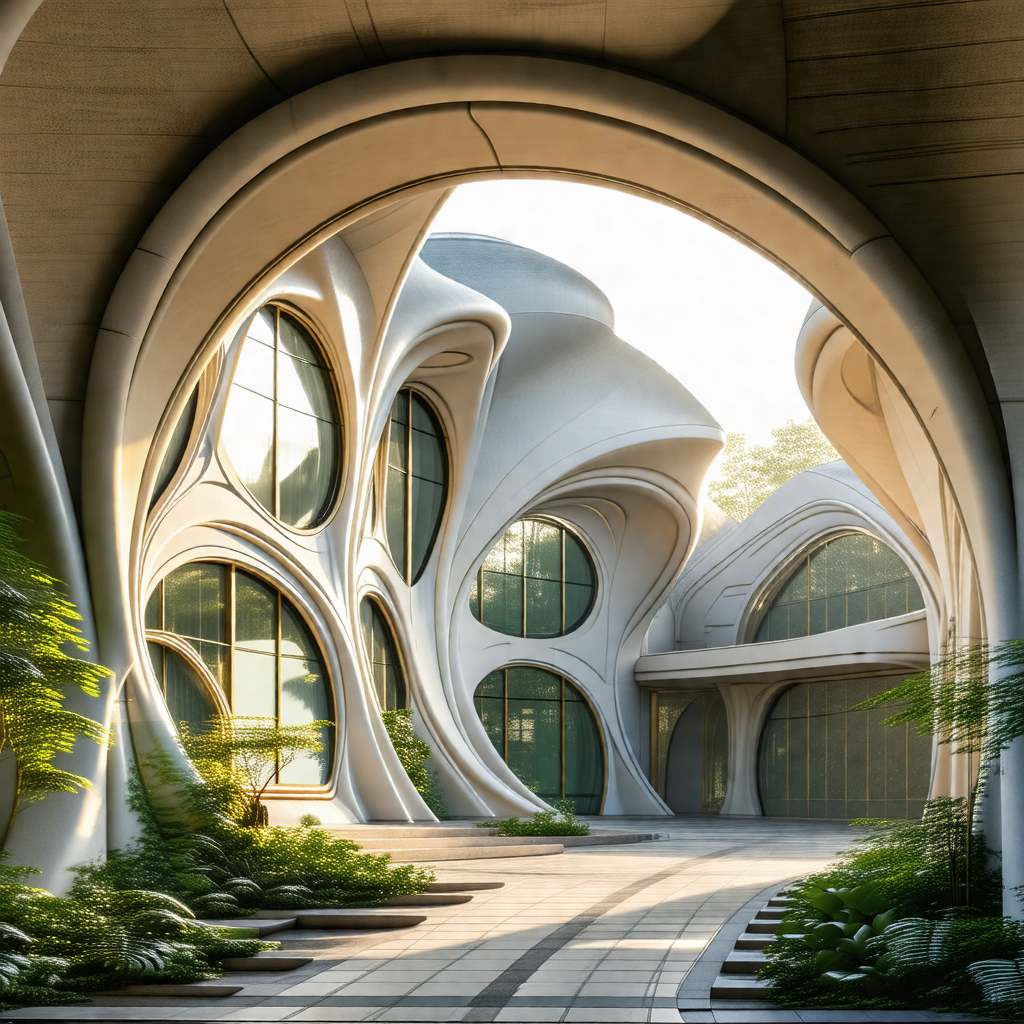 Large, modern building with a unique design