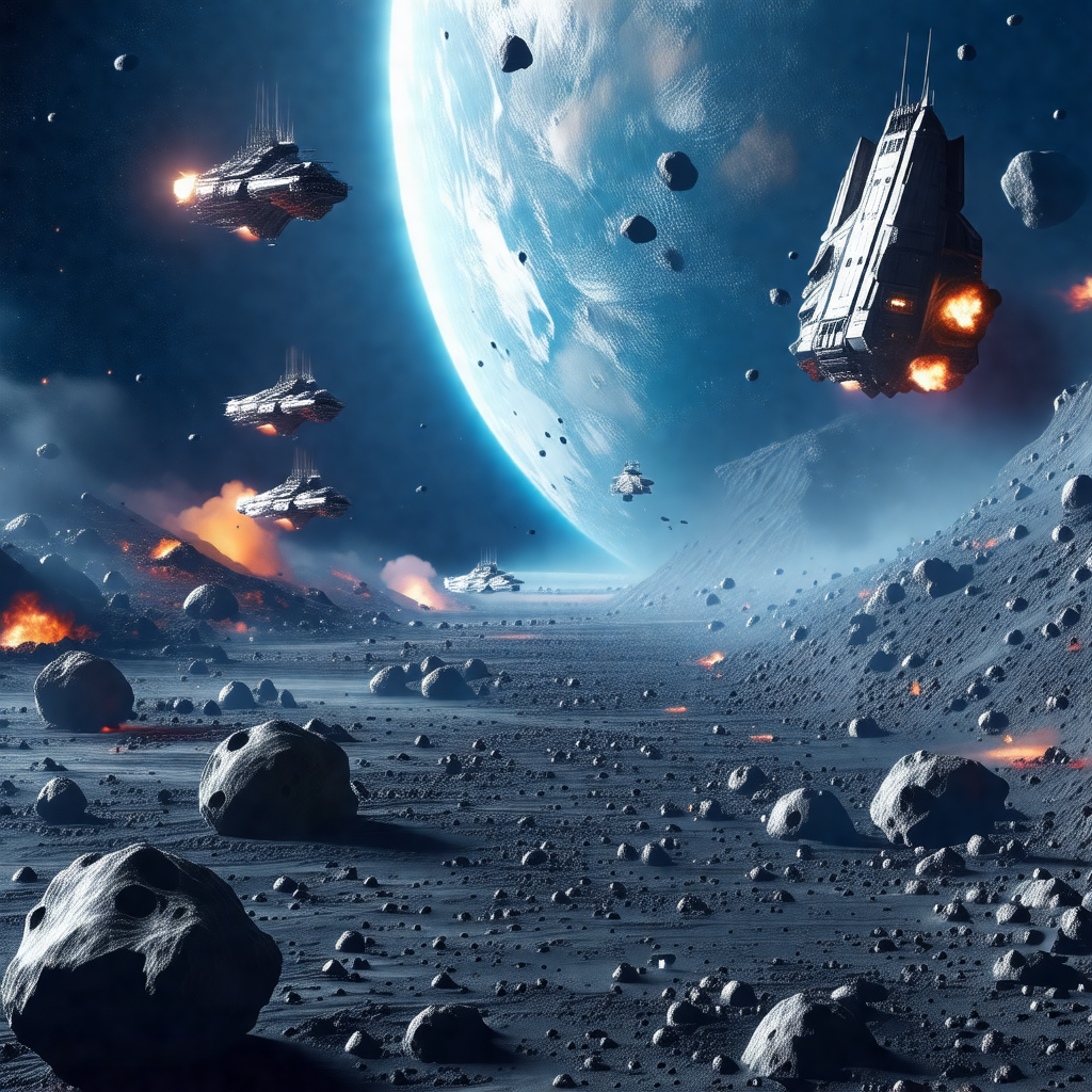 Group of spaceships flying through the sky, with some of ...
