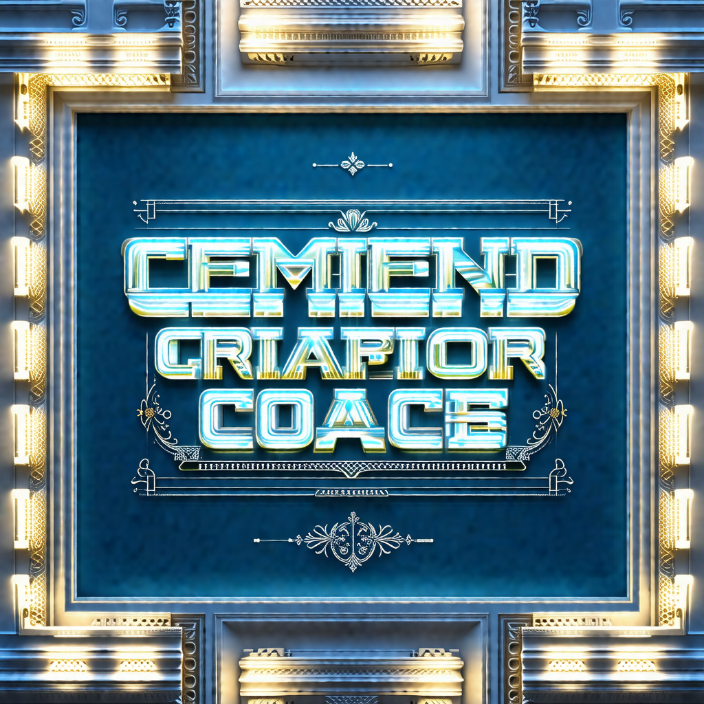 Blue and gold poster featuring the word "cemendior coace"...