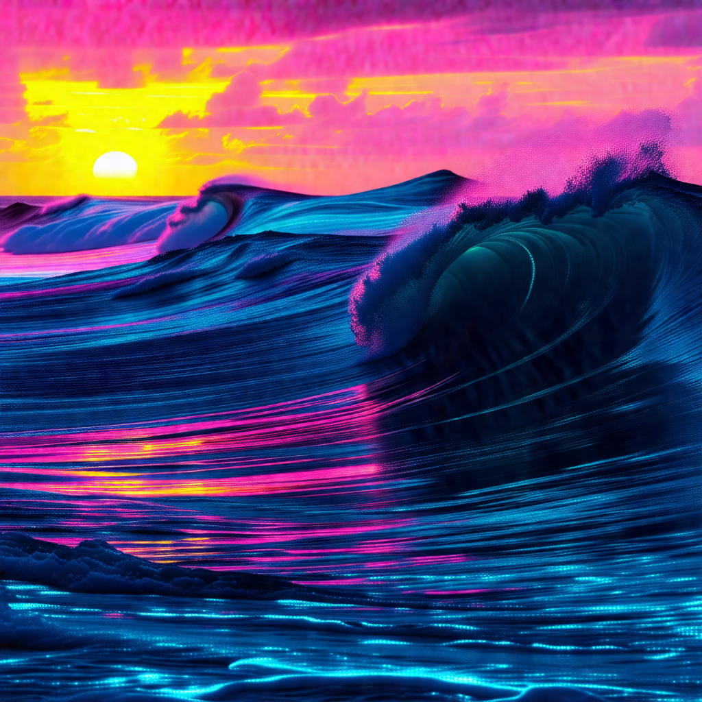 Colorful painting of a wave crashing on the ocean