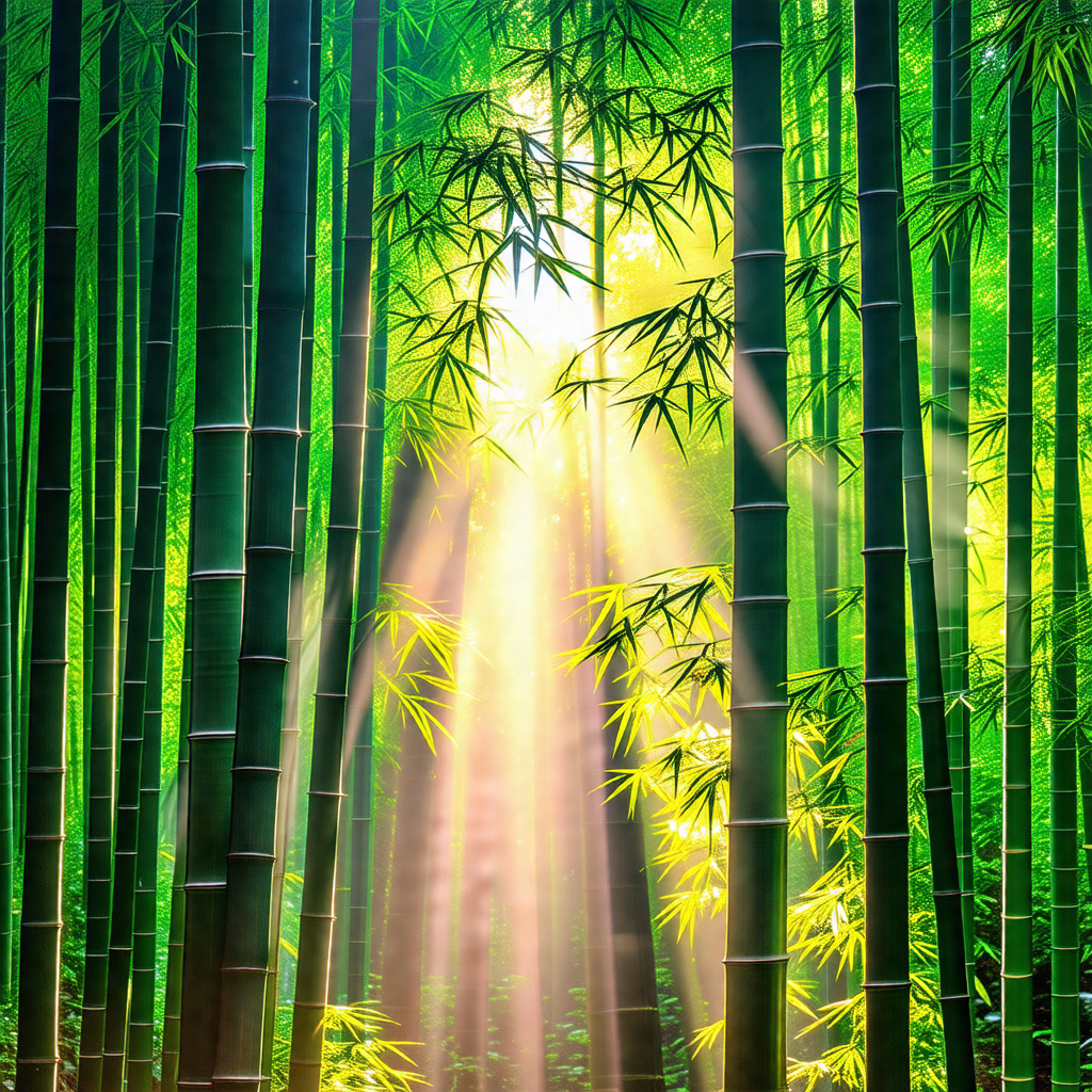 Lush green forest with a bright sunlight shining through ...