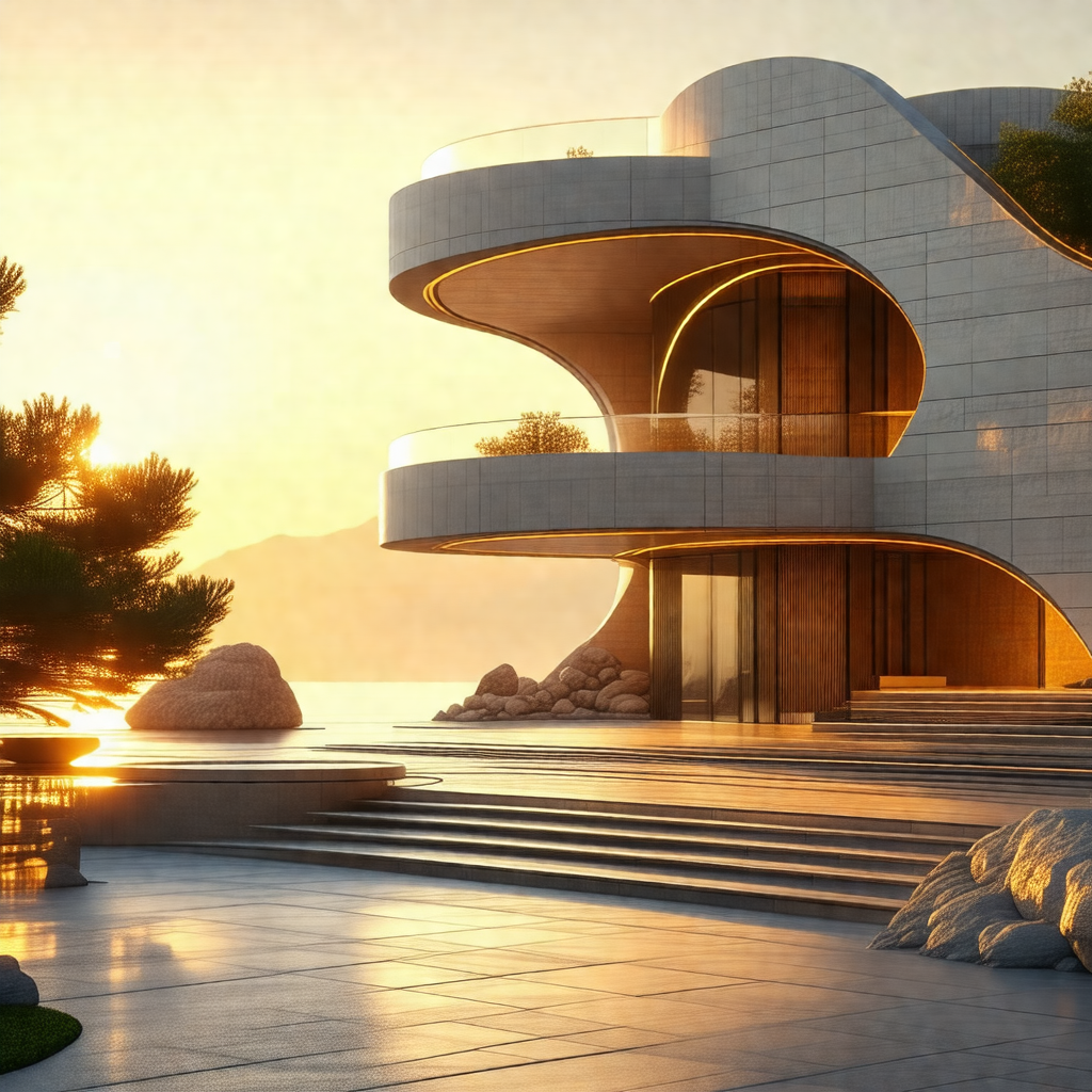 Large, modern-looking house situated on a cliff overlooki...