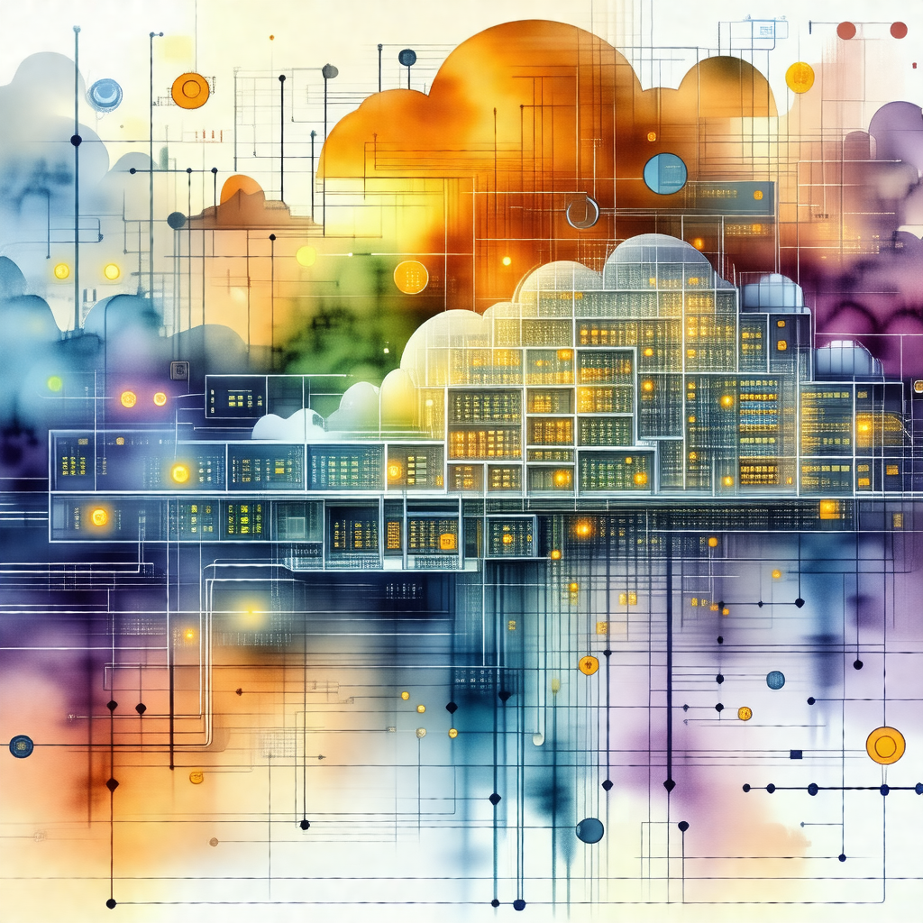 Colorful painting of a cityscape, featuring a large build...