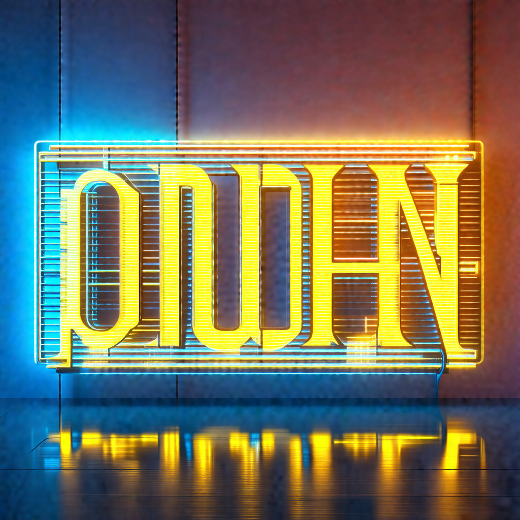 Neon sign that reads "odw" in yellow letters