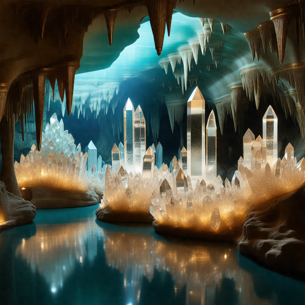 Cave with a large number of crystals and stalagmites