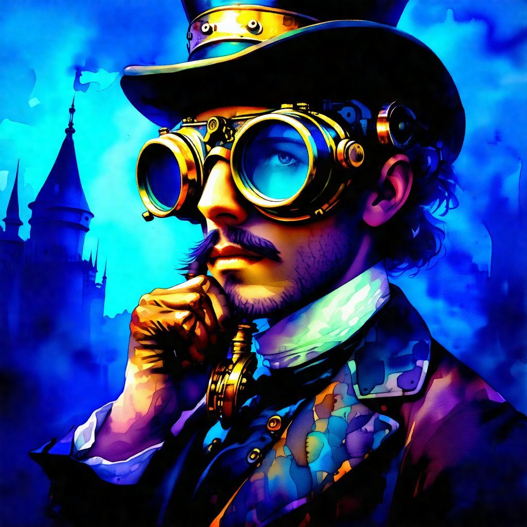 Man wearing a top hat and goggles, giving him a unique an...