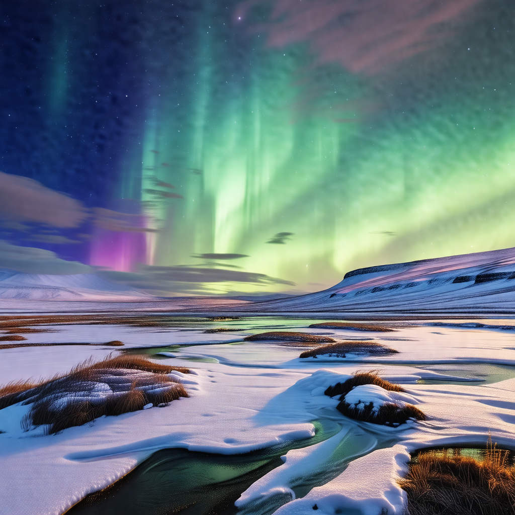 Captures a beautiful night scene with a river flowing thr...