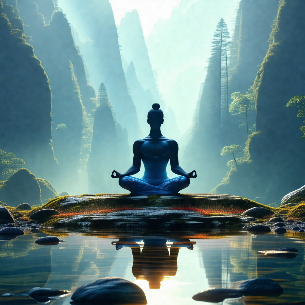Serene scene of a person sitting in a lotus position on a...